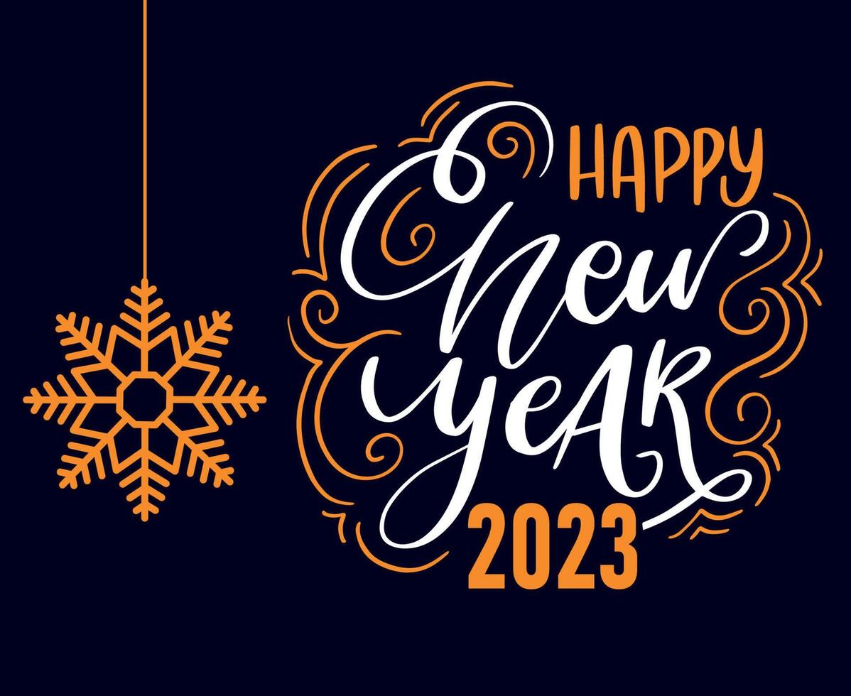 feliz año nuevo 2023 vacaciones resumen vector ilustración diseño naranja y blanco con fondo negro