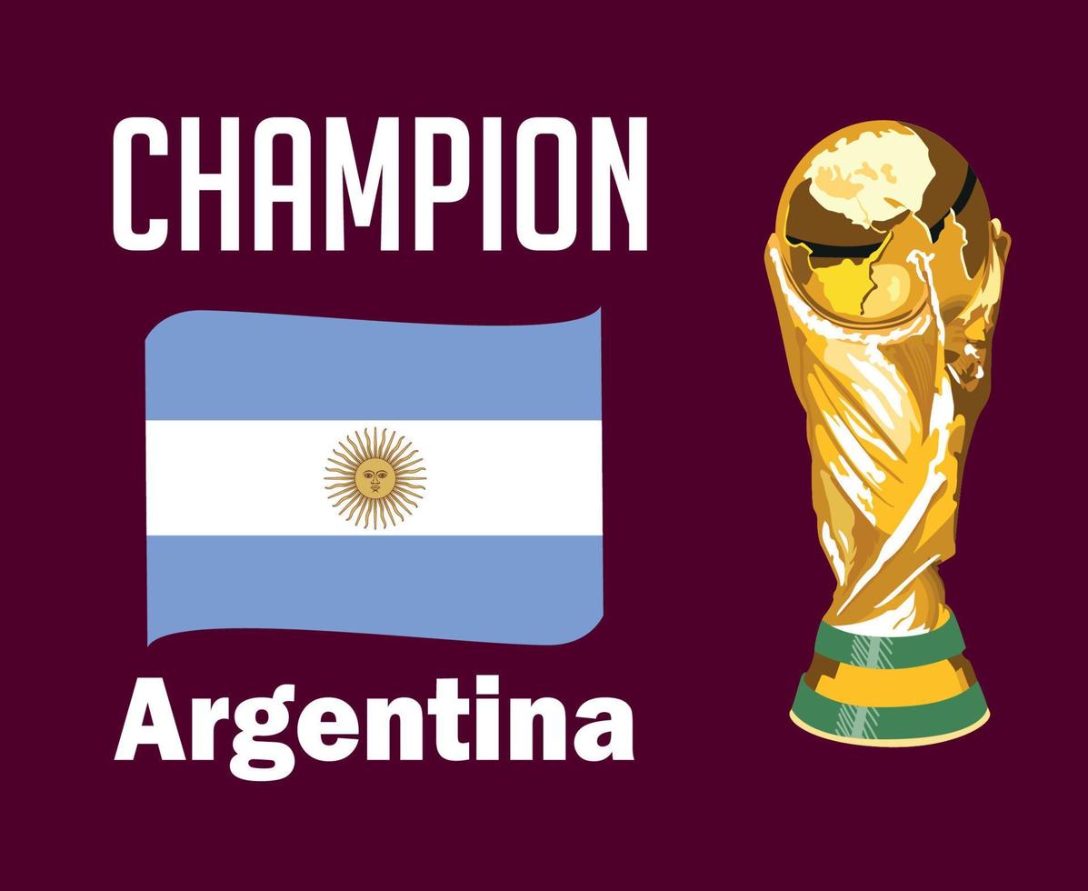 campeón de la cinta de la bandera argentina con nombres y trofeo símbolo de la copa mundial diseño de fútbol final vector de américa latina ilustración de equipos de fútbol de países latinoamericanos