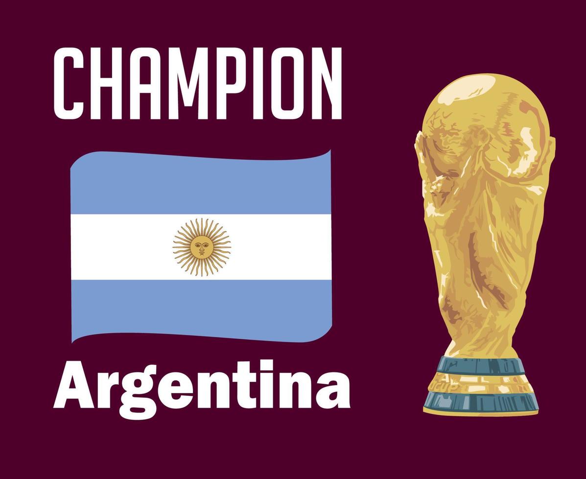 campeón de la cinta de la bandera argentina con nombres y símbolo de trofeo de la copa mundial diseño de fútbol final ilustración de equipos de fútbol de países latinoamericanos vectoriales de américa latina vector