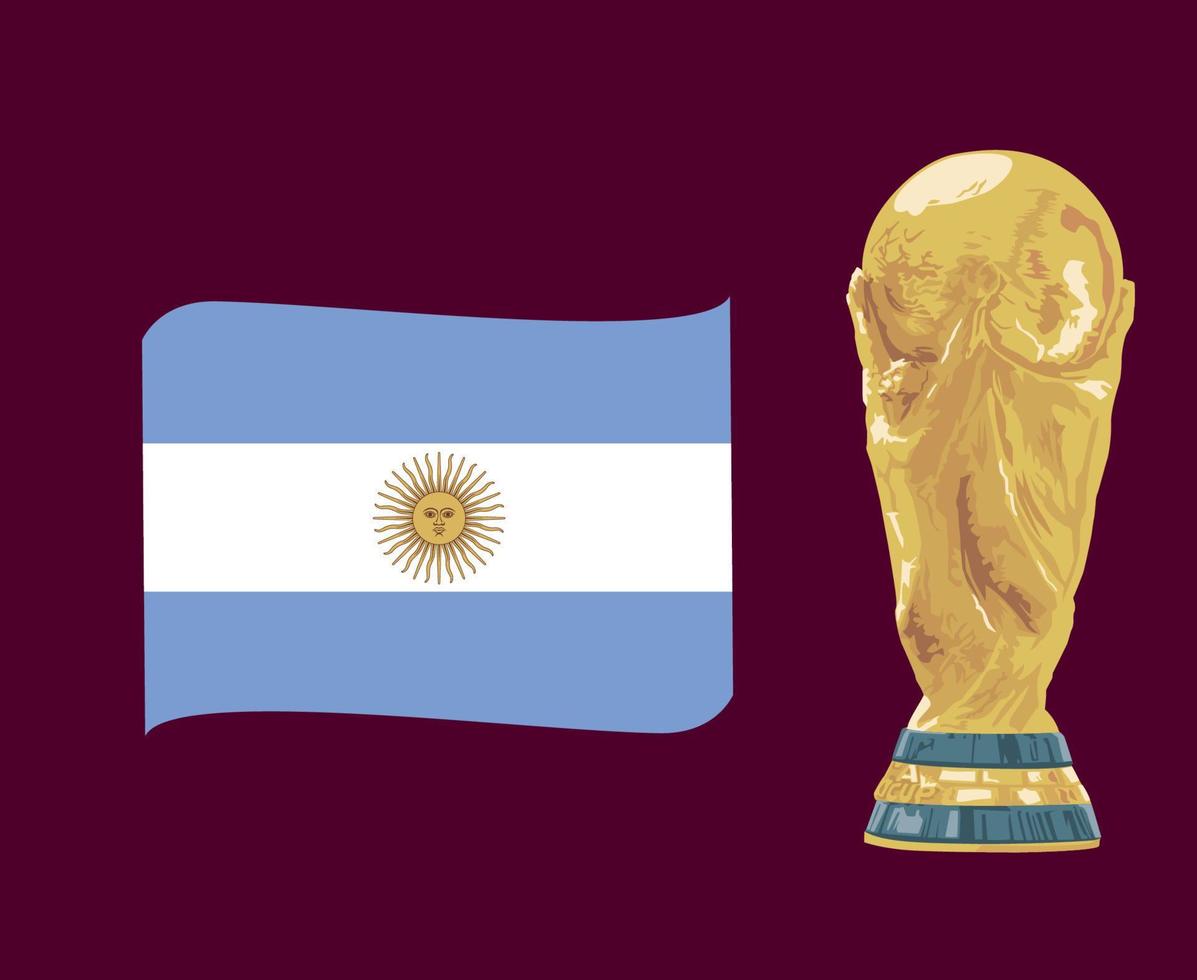 cinta de la bandera argentina con el símbolo del trofeo de la copa mundial diseño de fútbol final ilustración de los equipos de fútbol de los países latinoamericanos del vector de américa latina