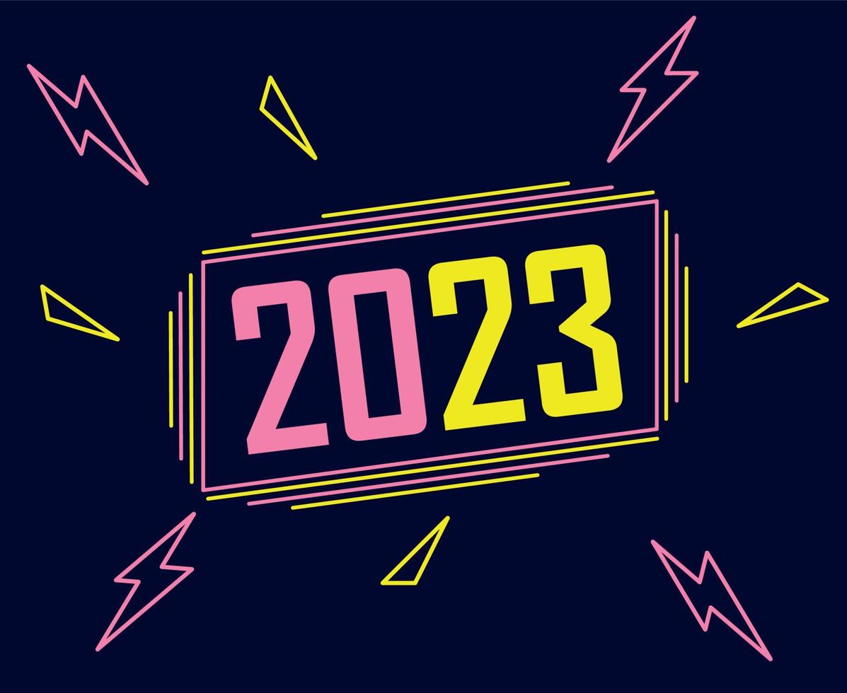 feliz año nuevo 2023 vacaciones resumen vector ilustración diseño amarillo y rosa con fondo azul