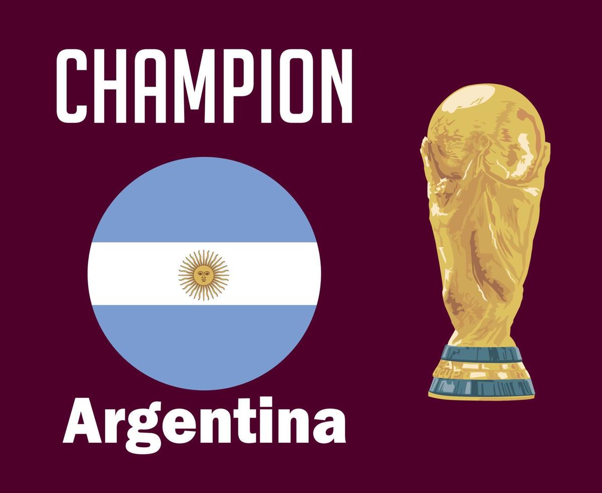 campeón de la bandera argentina con nombres y trofeo de la copa mundial diseño de símbolo de fútbol final vector de américa latina ilustración de equipos de fútbol de países latinoamericanos