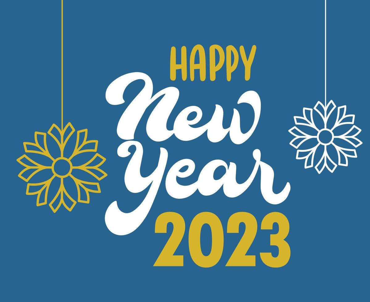 feliz año nuevo 2023 vacaciones abstractas diseño de ilustración vectorial blanco y amarillo con fondo azul vector