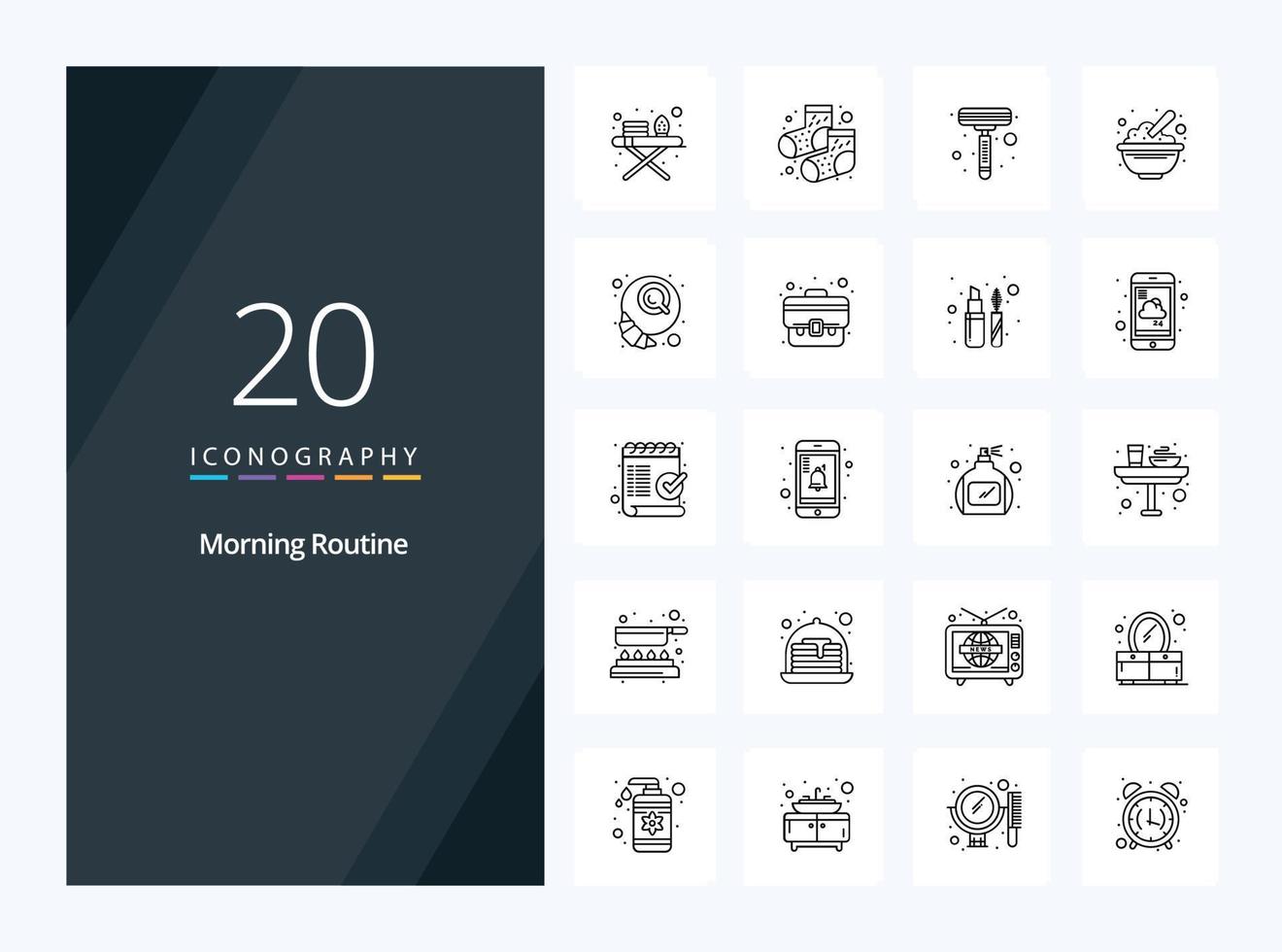 20 Morning Routine Outline icon for presentation vector