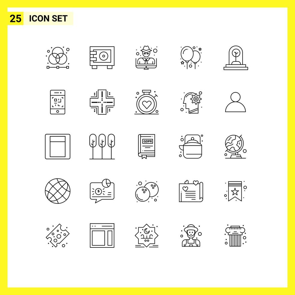 25 Thematic Vector Lines and Editable Symbols of growth party locker balloons crime Editable Vector Design Elements