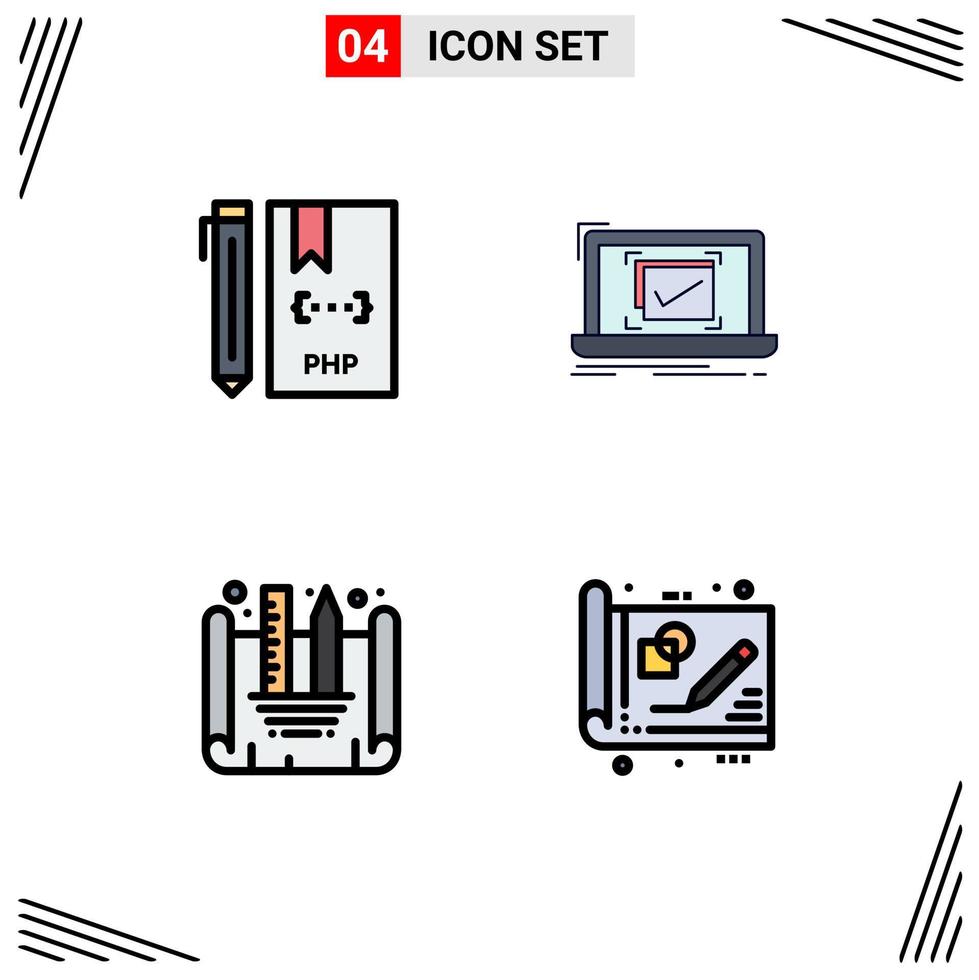 4 Creative Icons Modern Signs and Symbols of coding ok file monitoring creating blueprint Editable Vector Design Elements