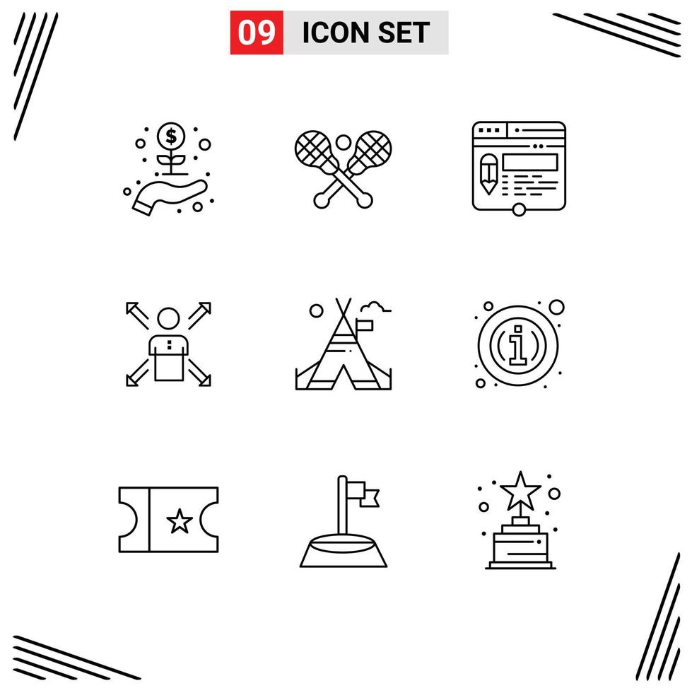 Group of 9 Outlines Signs and Symbols for human direction edit career pencil Editable Vector Design Elements