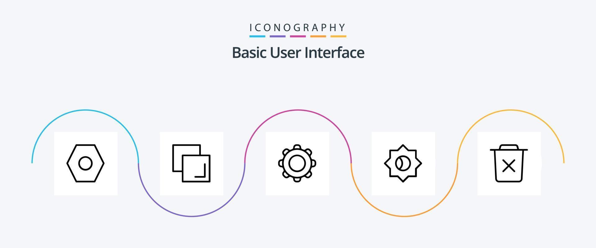 Basic Line 5 Icon Pack Including remove. bin. interface. basic. setting vector