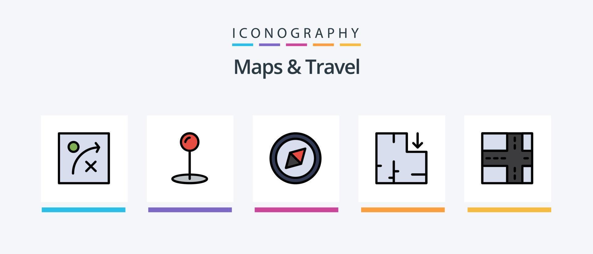 Maps and Travel Line Filled 5 Icon Pack Including . road.. Creative Icons Design vector