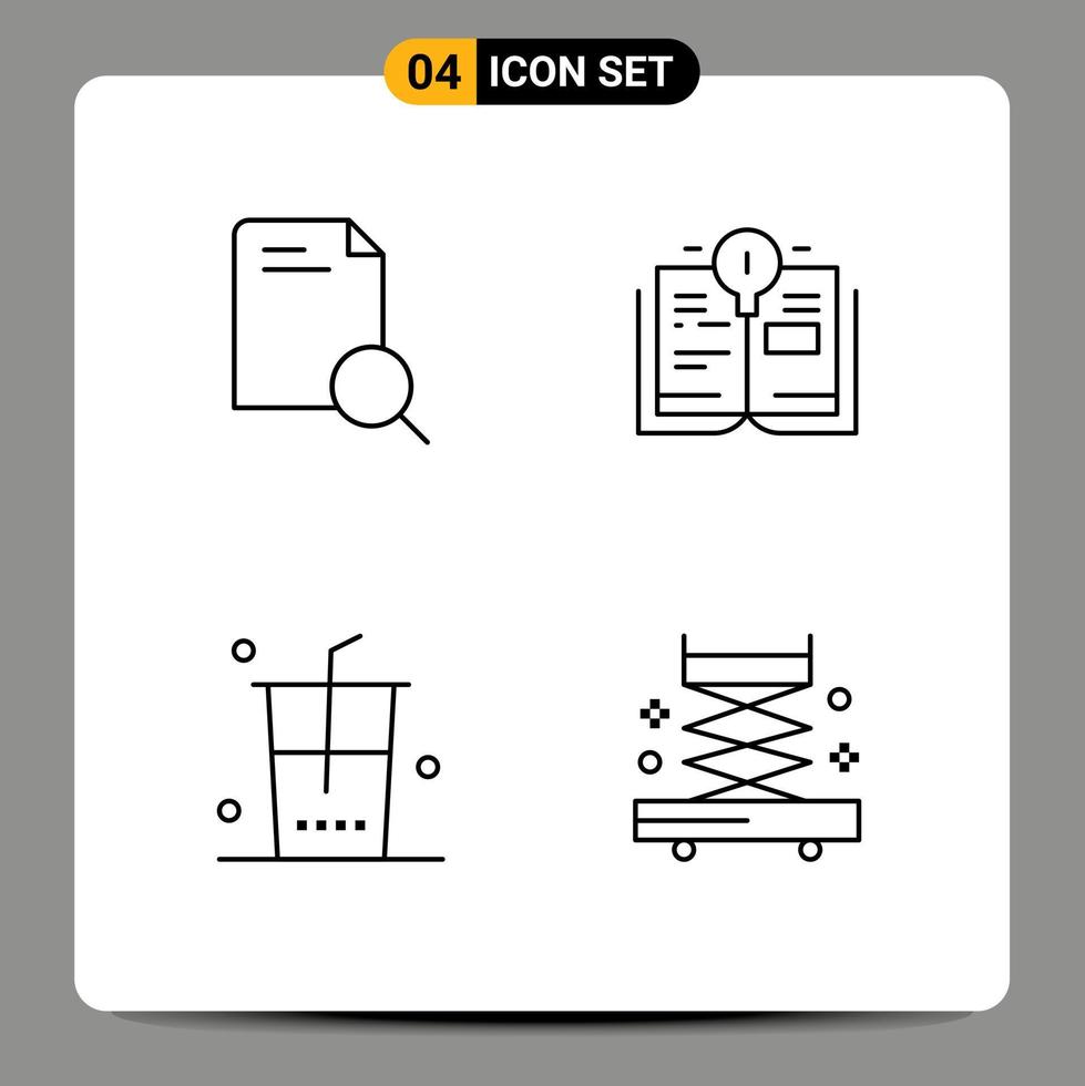 conjunto moderno de 4 colores planos y símbolos de línea de llenado, como elementos de diseño de vectores editables de construcción de libros de documentos de tienda de búsqueda