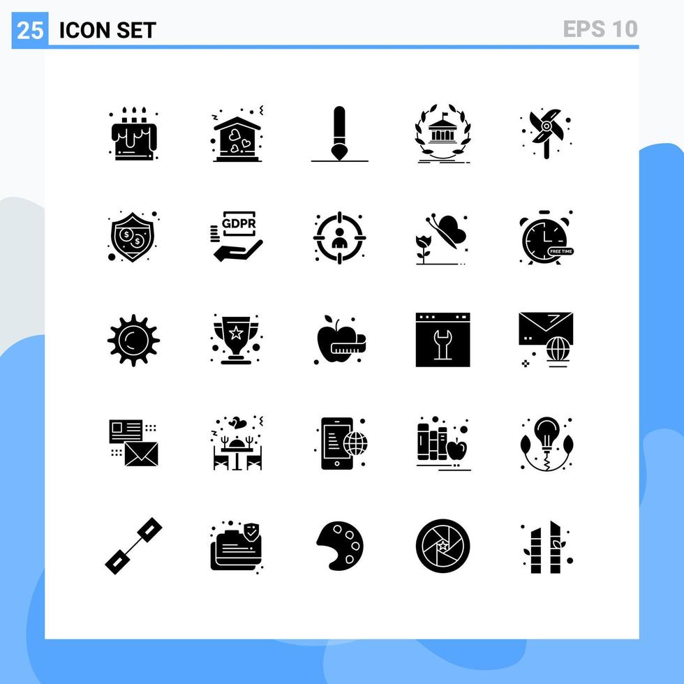 Pack of 25 creative Solid Glyphs of toy building brush university banking Editable Vector Design Elements