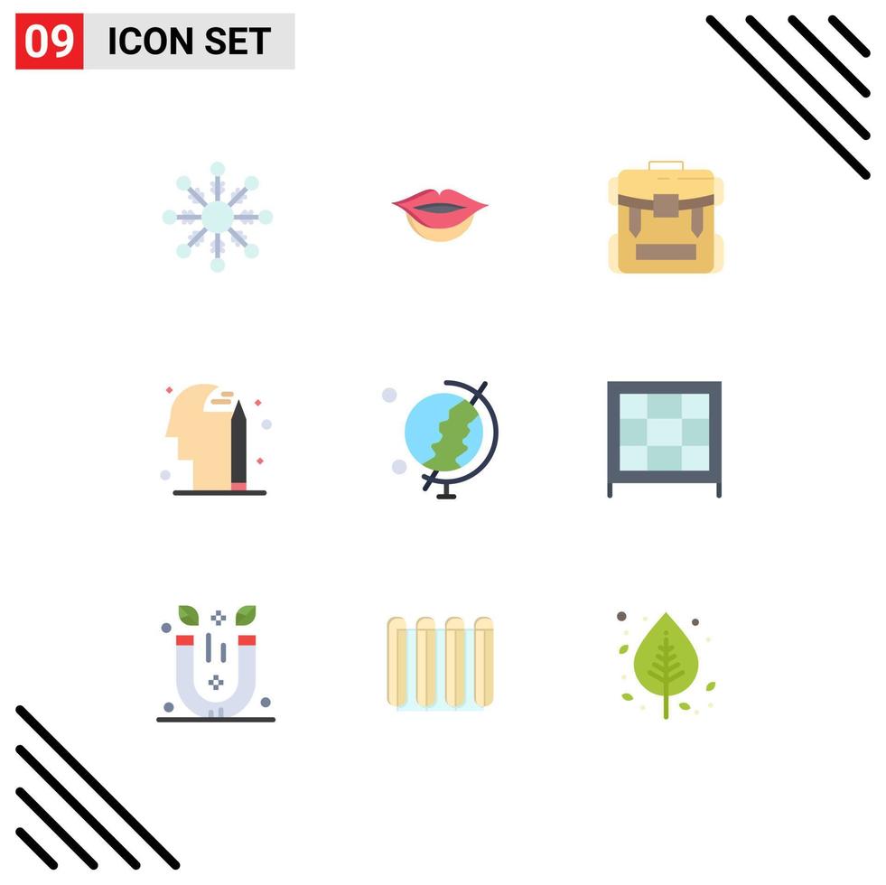 Modern Set of 9 Flat Colors and symbols such as cabinet globe hiking education pencile Editable Vector Design Elements