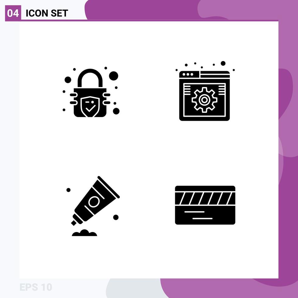 Universal Icon Symbols Group of 4 Modern Solid Glyphs of encryption art internet settings paint Editable Vector Design Elements