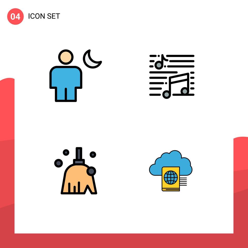 Universal Icon Symbols Group of 4 Modern Filledline Flat Colors of avatar sound moon musical clean Editable Vector Design Elements