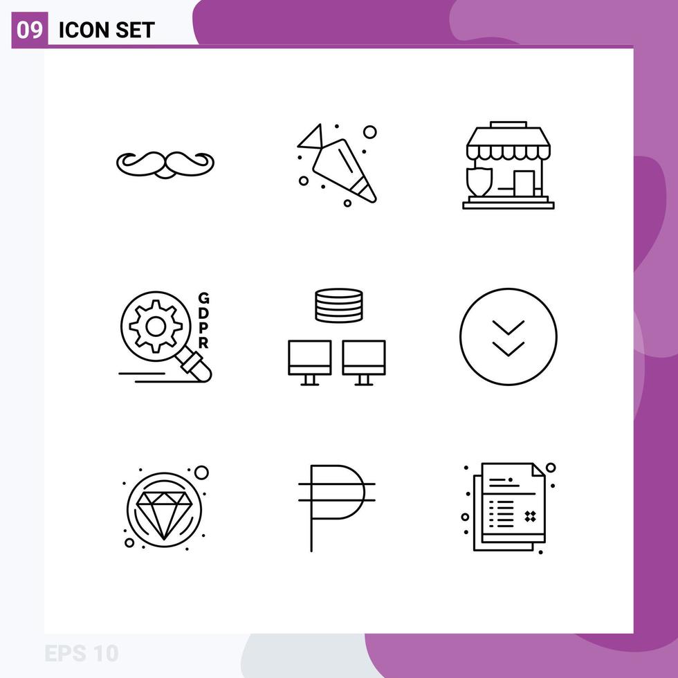 Group of 9 Outlines Signs and Symbols for sync backup insurance security gdpr Editable Vector Design Elements