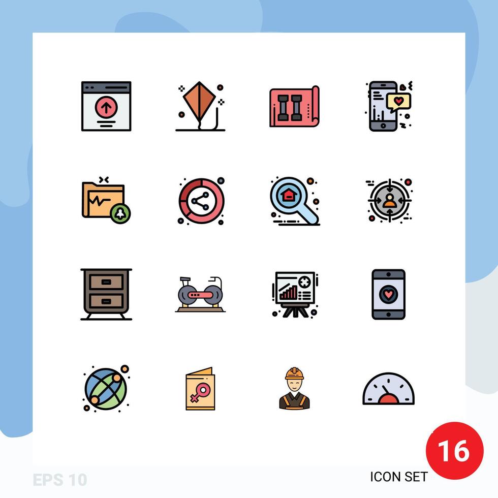 16 Universal Flat Color Filled Line Signs Symbols of text mobile play love inventory Editable Creative Vector Design Elements