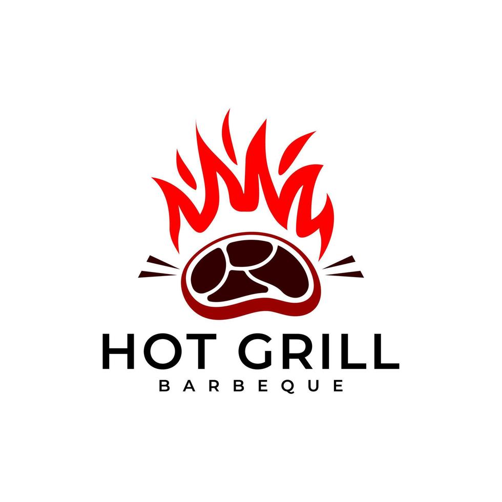 Steak grill fire flame logo vector icon illustration