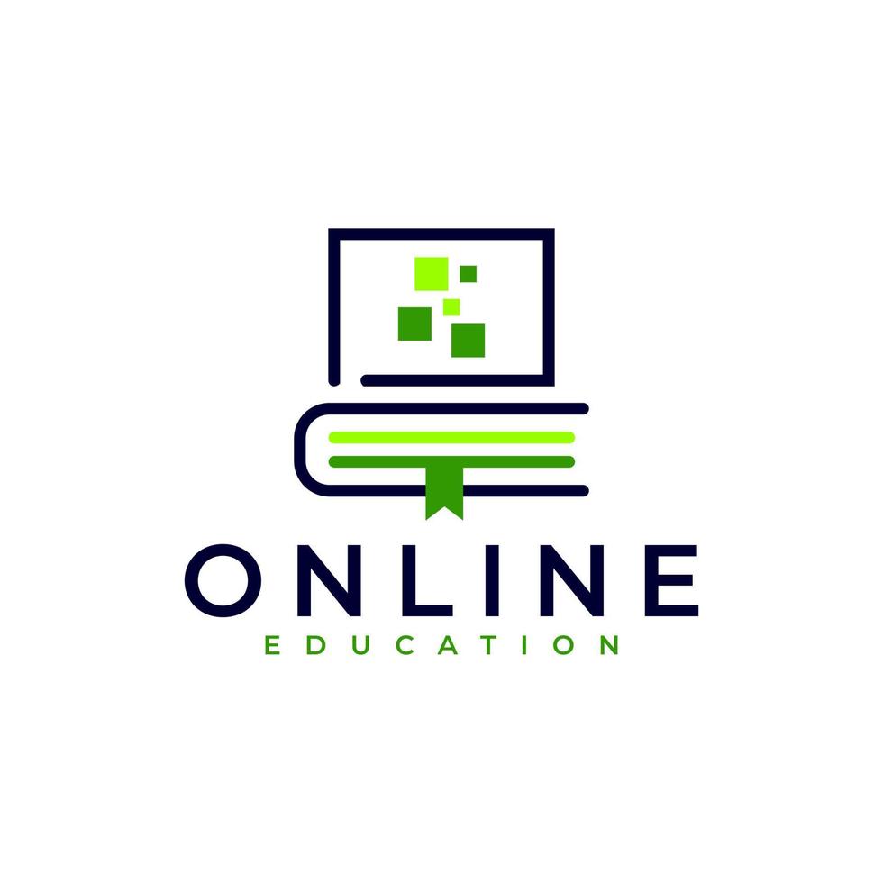 Online book education logo vector icon illustration. pixel book education concept. Book monitor with pixels