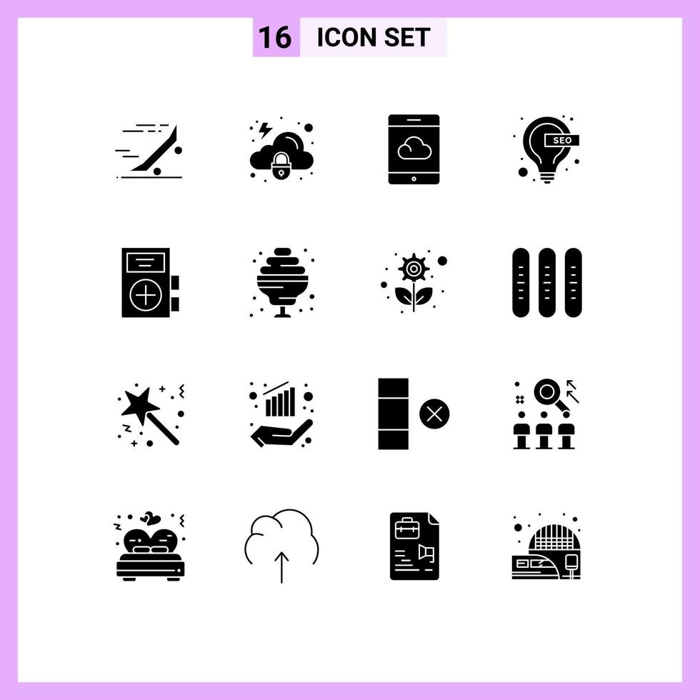 Stock Vector Icon Pack of 16 Line Signs and Symbols for fitness seo security lamp bulb Editable Vector Design Elements