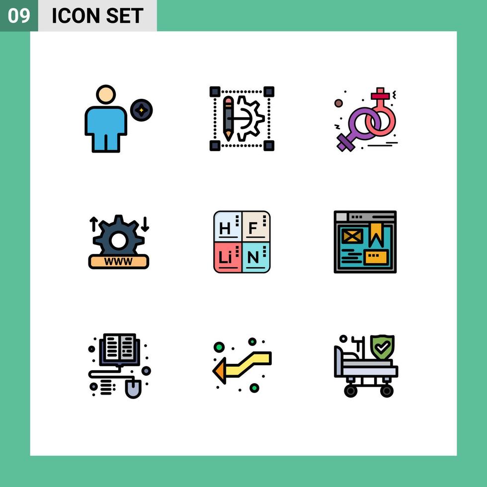 Modern Set of 9 Filledline Flat Colors and symbols such as periodic system printer security venus Editable Vector Design Elements