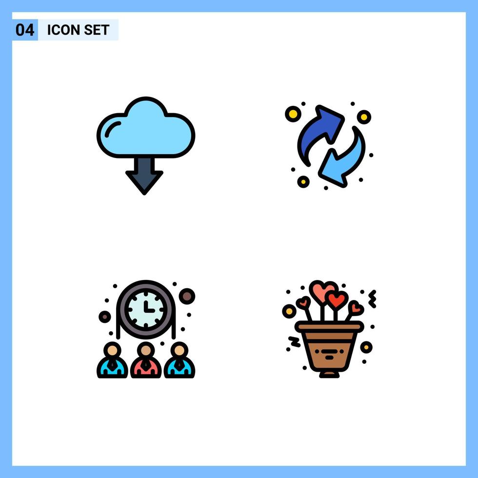 Filledline Flat Color Pack of 4 Universal Symbols of cloud team download resources heart Editable Vector Design Elements