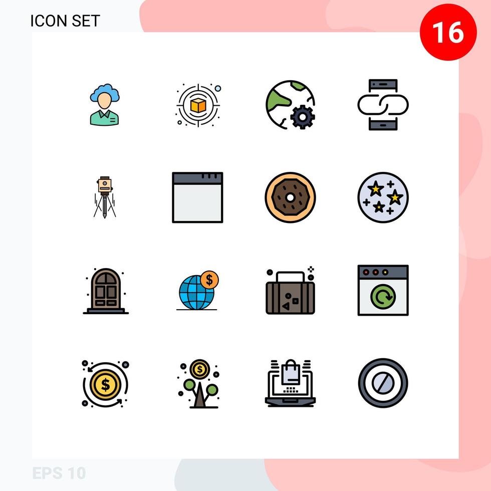 16 Thematic Vector Flat Color Filled Lines and Editable Symbols of conversation online creative network global Editable Creative Vector Design Elements