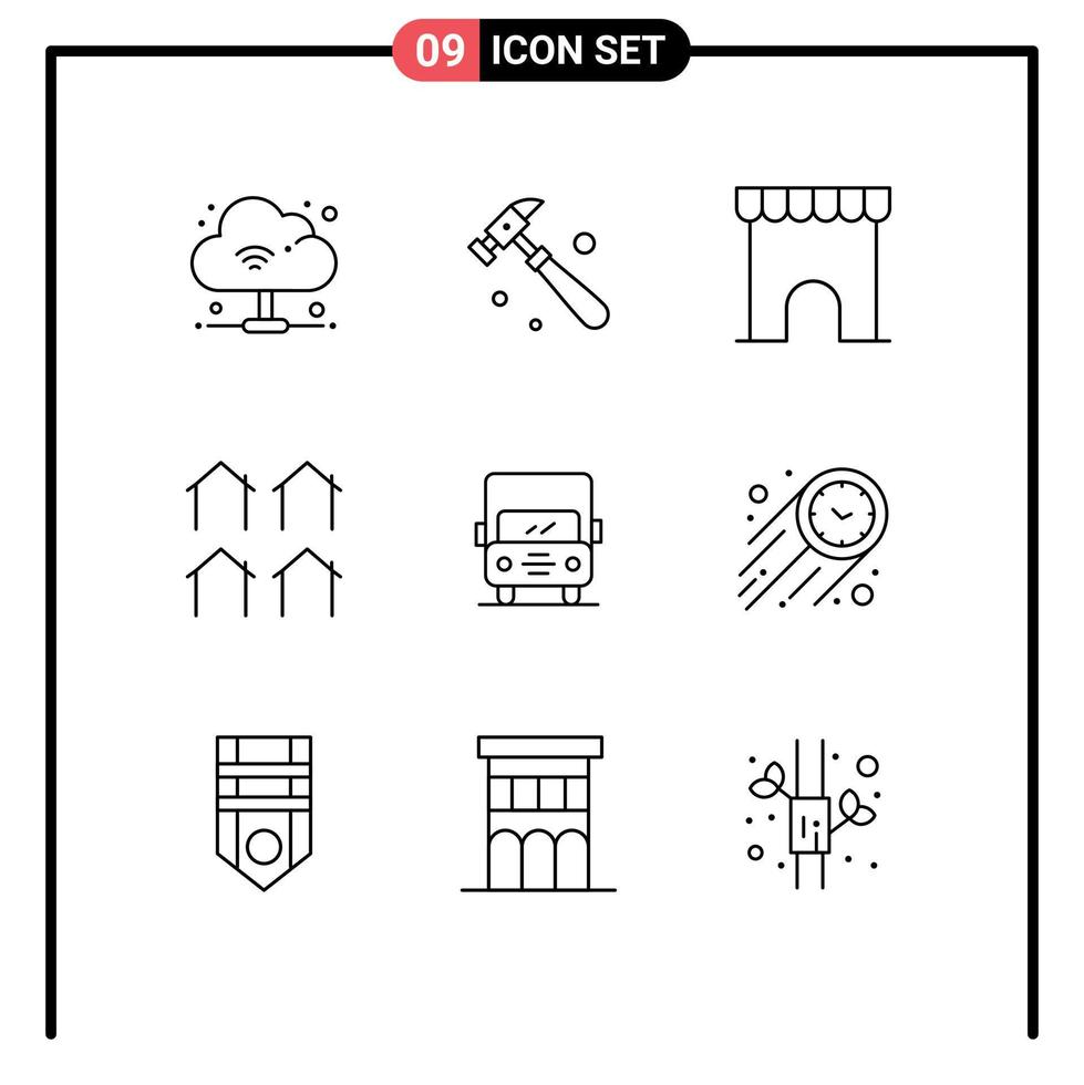 Group of 9 Outlines Signs and Symbols for truck auto marketplace real houses Editable Vector Design Elements