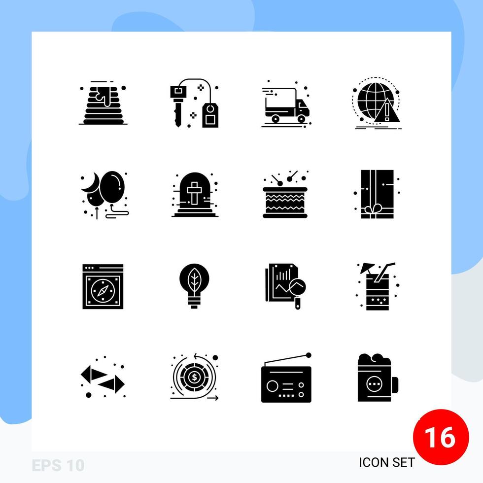 Editable Vector Line Pack of 16 Simple Solid Glyphs of moon virus delivery truck computer antivirus Editable Vector Design Elements