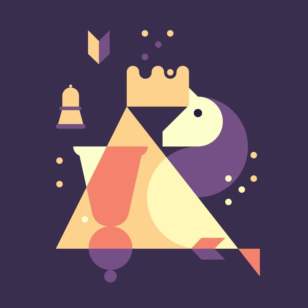 Square art print with chess and geometric elements. vector