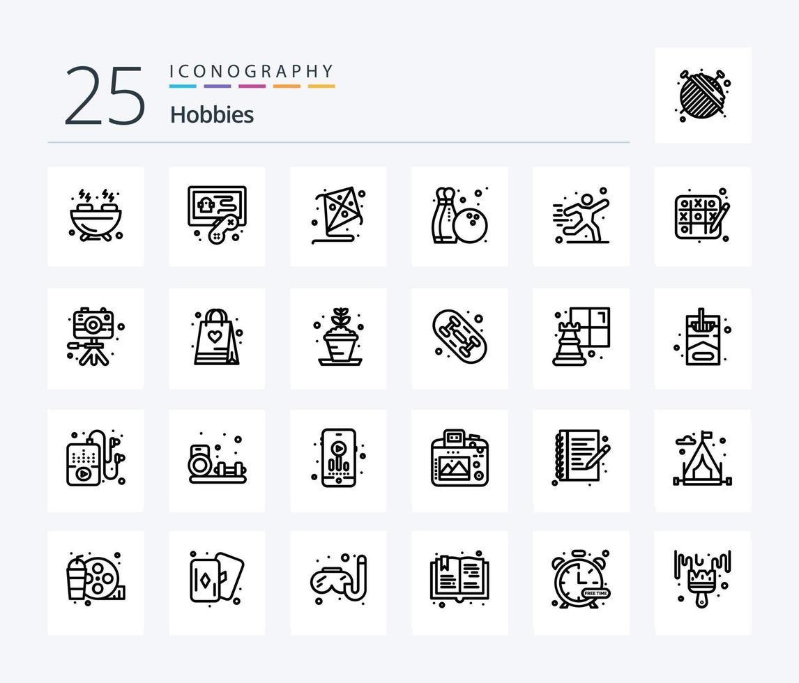 Hobbies 25 Line icon pack including hobbies. football. hobby. play. hobbies vector