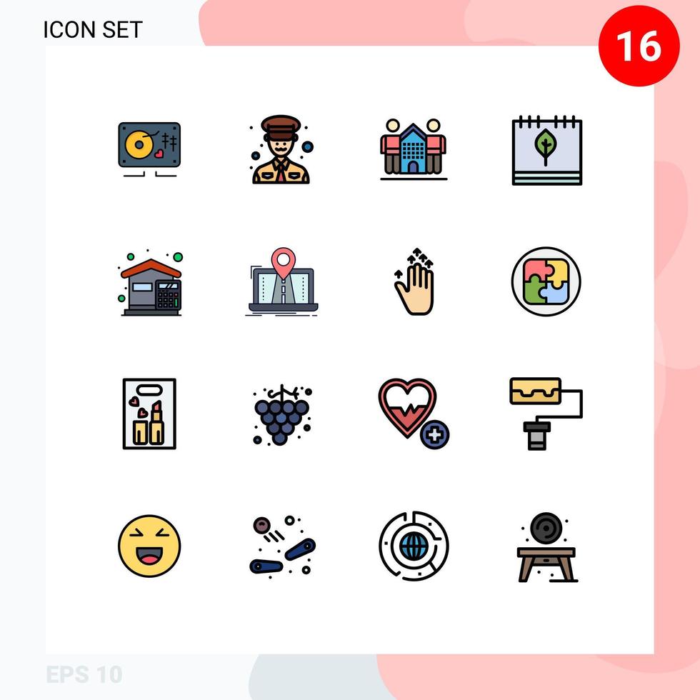 16 User Interface Flat Color Filled Line Pack of modern Signs and Symbols of bills leaf friendly fall autumn Editable Creative Vector Design Elements