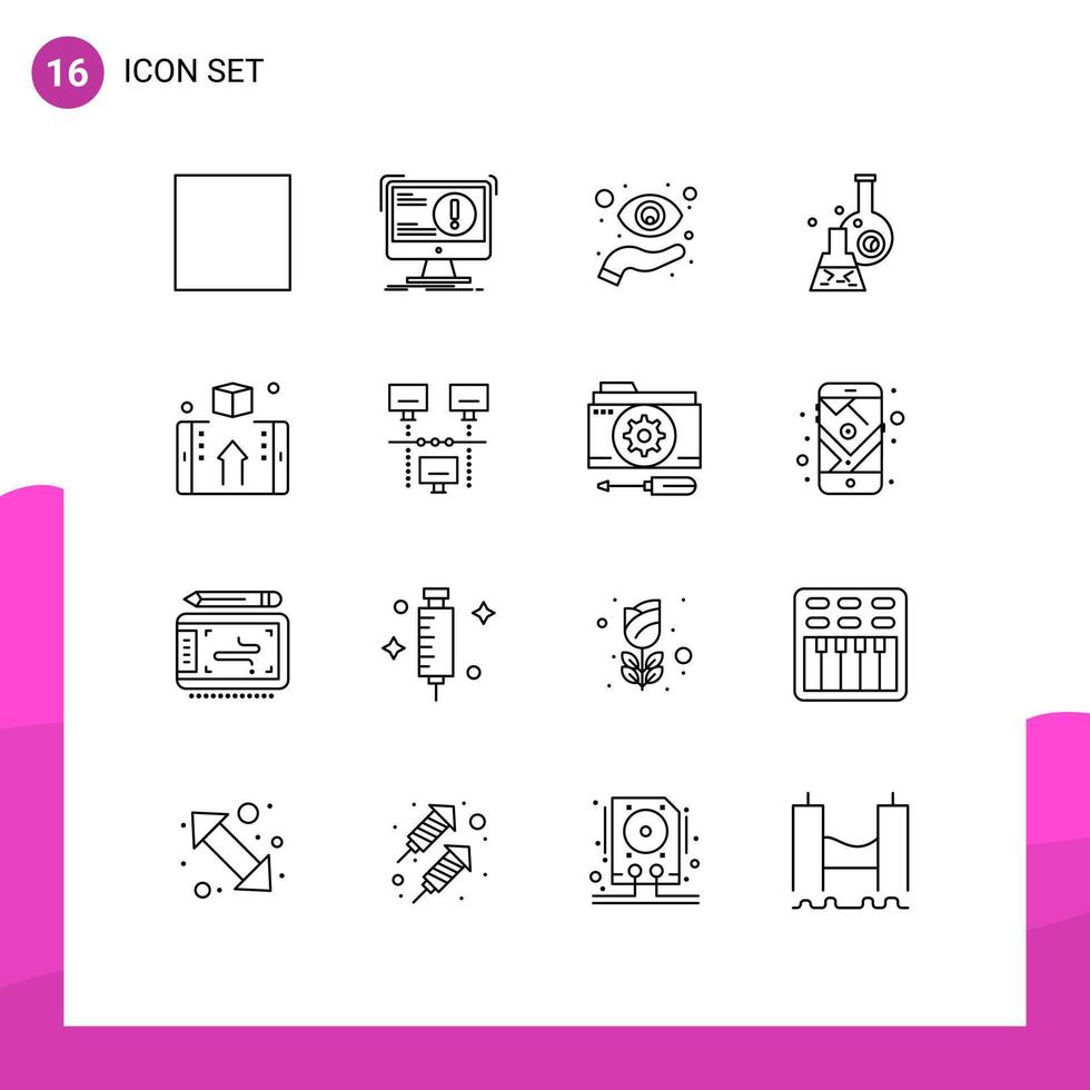 16 Universal Outlines Set for Web and Mobile Applications test beaker computer vision hand Editable Vector Design Elements