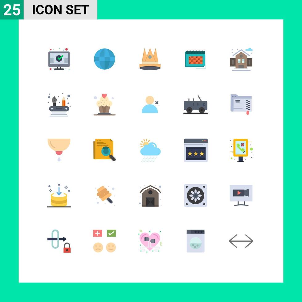 Pack of 25 Modern Flat Colors Signs and Symbols for Web Print Media such as event business crown calendar position Editable Vector Design Elements