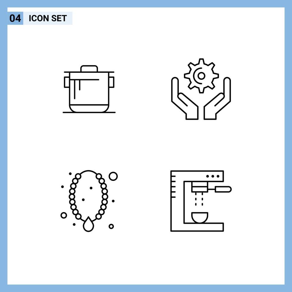 4 Universal Filledline Flat Colors Set for Web and Mobile Applications cooker locket cook gear ornament Editable Vector Design Elements