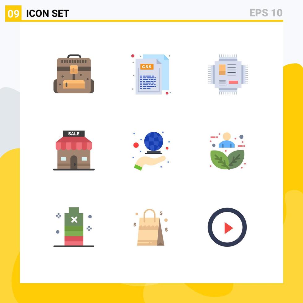 paquete de 9 signos y símbolos de colores planos modernos para medios de impresión web, como elementos de diseño de vectores editables de tecnología de venta de chips de tienda de cobertura