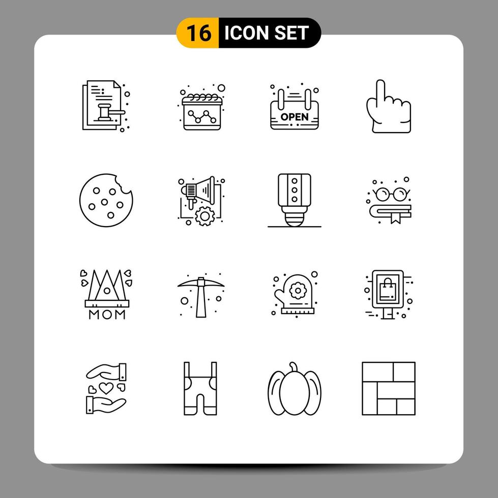 Set of 16 Modern UI Icons Symbols Signs for food touch open point finger Editable Vector Design Elements