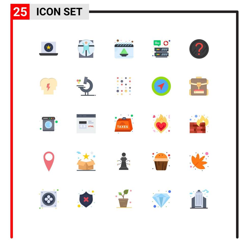 25 User Interface Flat Color Pack of modern Signs and Symbols of faq target calendar storage datacenter Editable Vector Design Elements