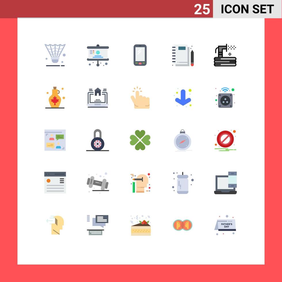 25 User Interface Flat Color Pack of modern Signs and Symbols of stationery notebook presentation jotter huawei Editable Vector Design Elements