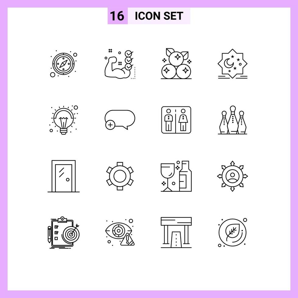 16 iconos creativos signos y símbolos modernos de bombilla eid berry star moon elementos de diseño vectorial editables vector