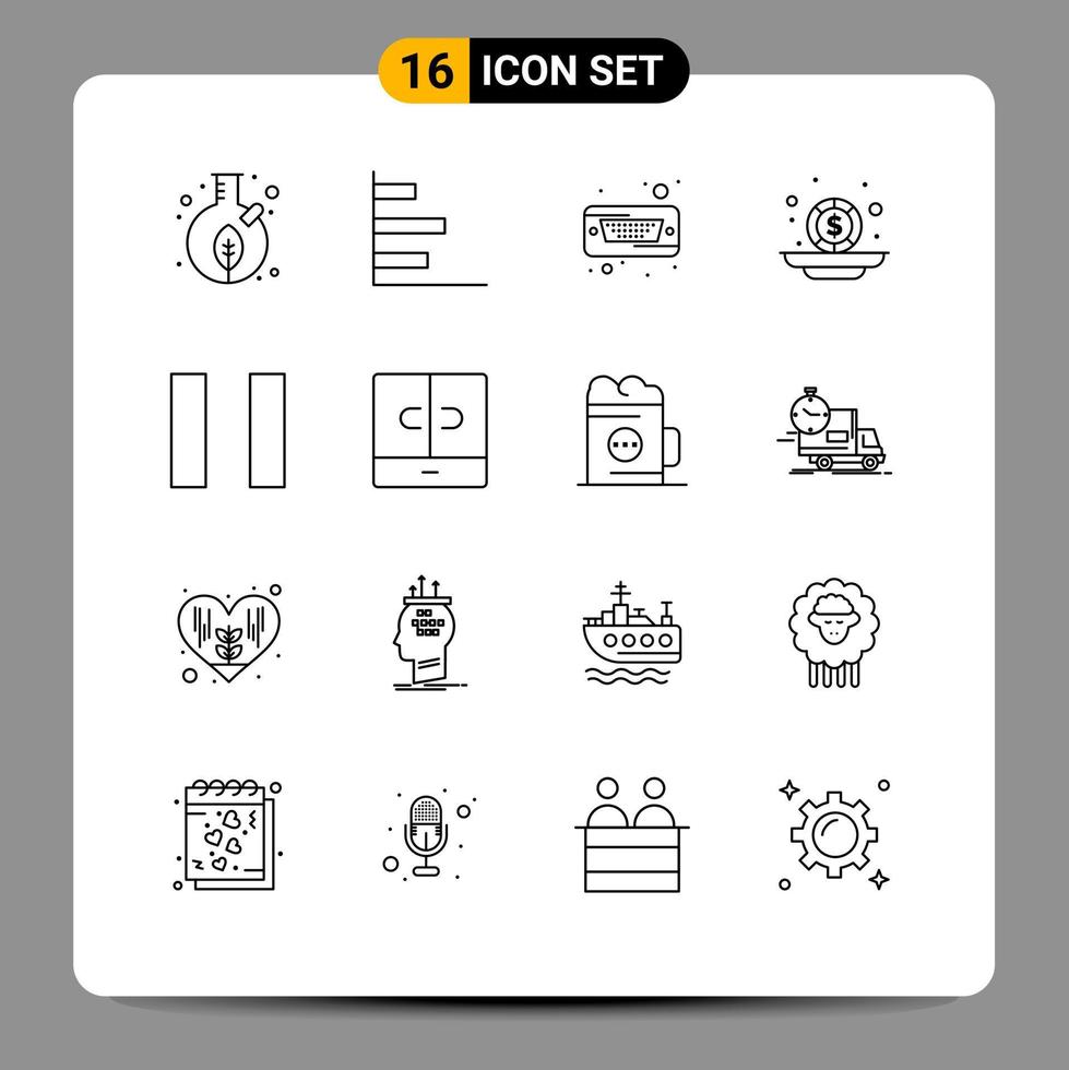 Outline Pack of 16 Universal Symbols of pause money performance investment hard Editable Vector Design Elements