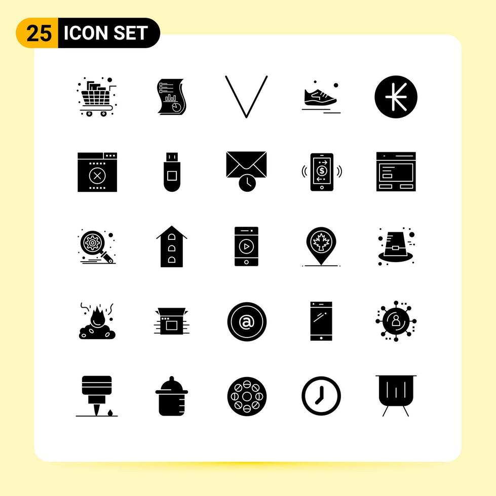 25 User Interface Solid Glyph Pack of modern Signs and Symbols of exercise shoes data down arrow Editable Vector Design Elements