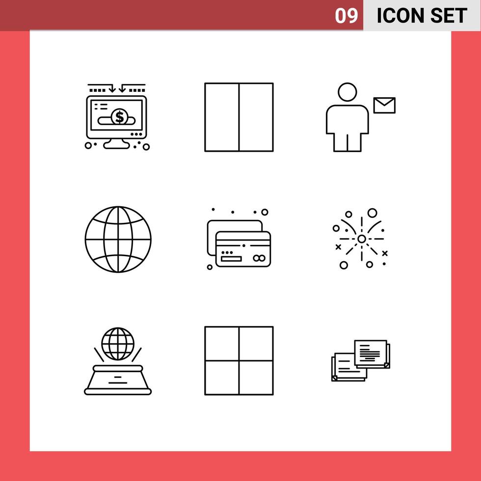 Set of 9 Vector Outlines on Grid for card internet avatar globe letter Editable Vector Design Elements