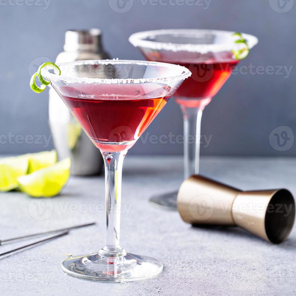 Traditional Cosmopolitan martini with sugar rim photo