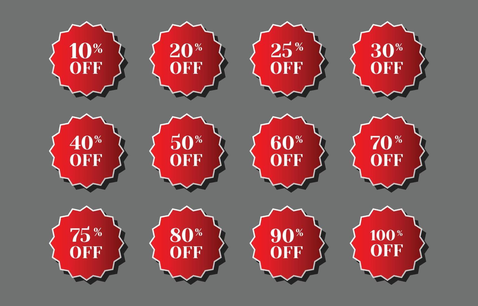 set of round gradient red discount label badges vector