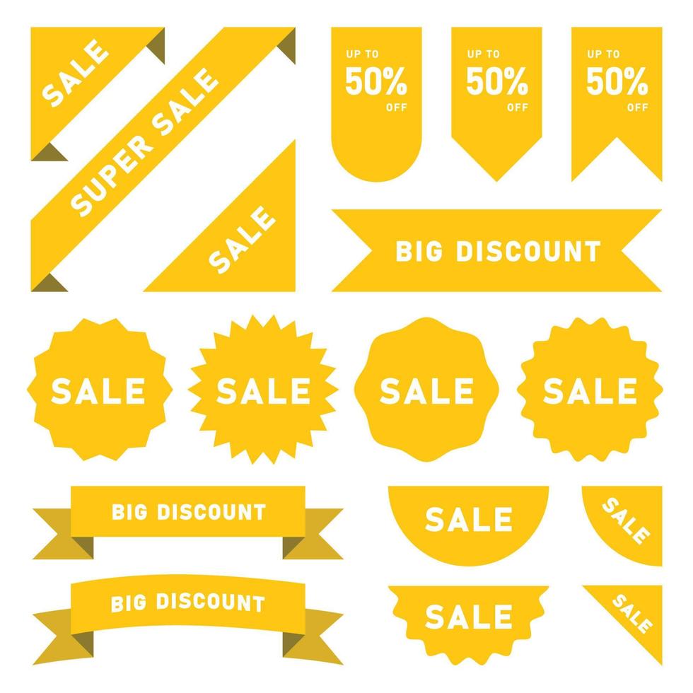 set of yellow sale label banners vector design