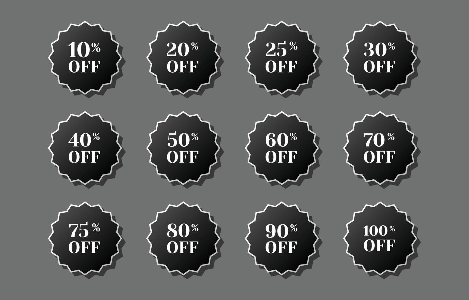 set of round gradient black discount label banners vector