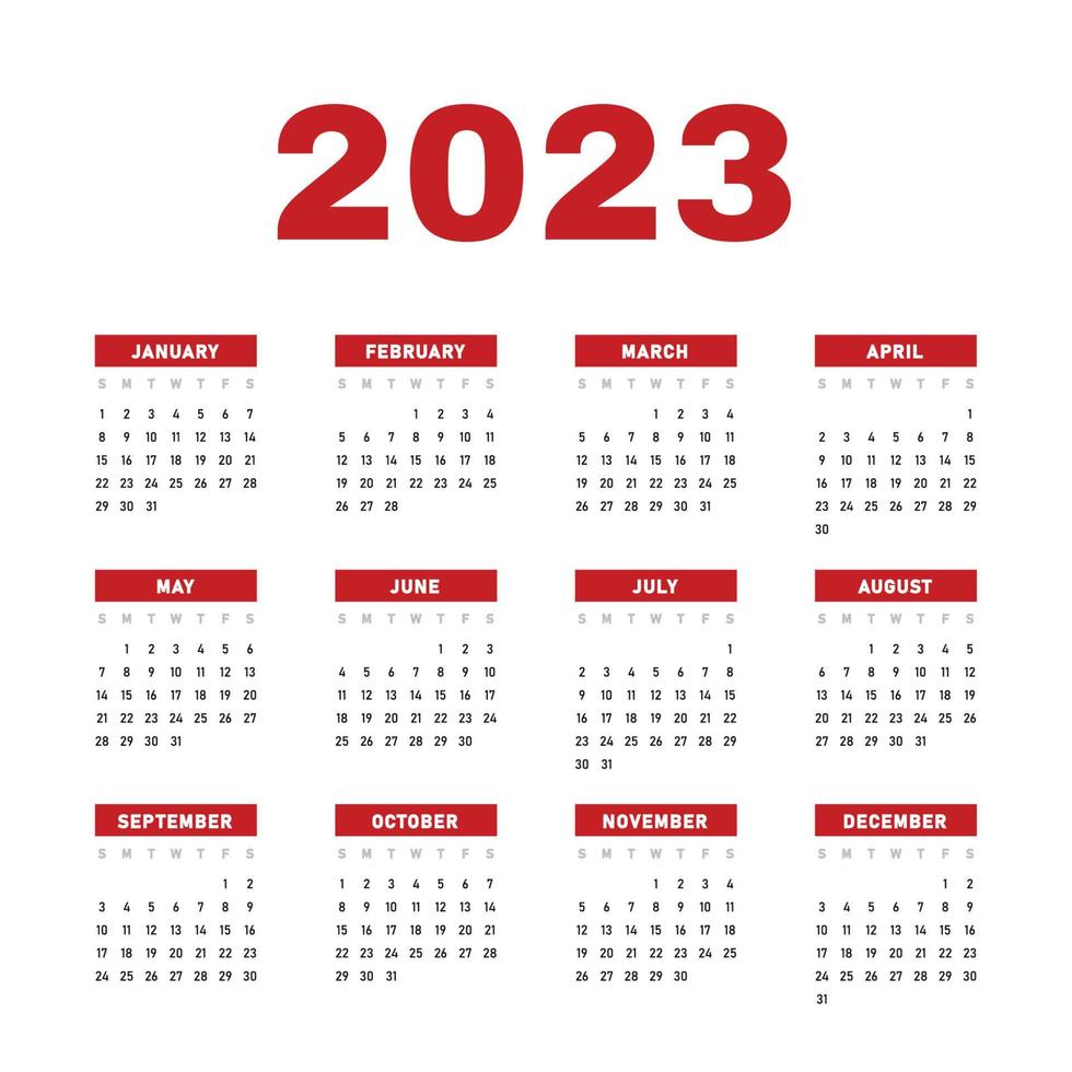 diseño de vector de calendario rojo 2023