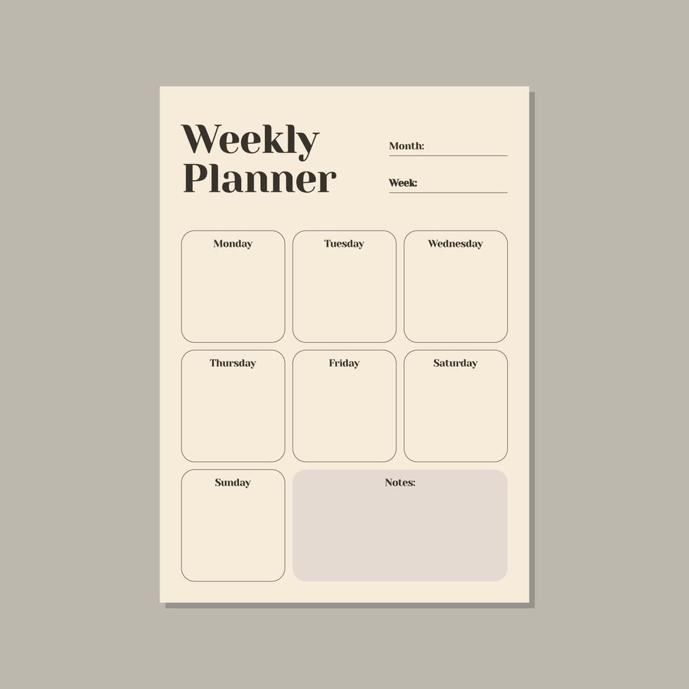 weekly planner simple simple vector template