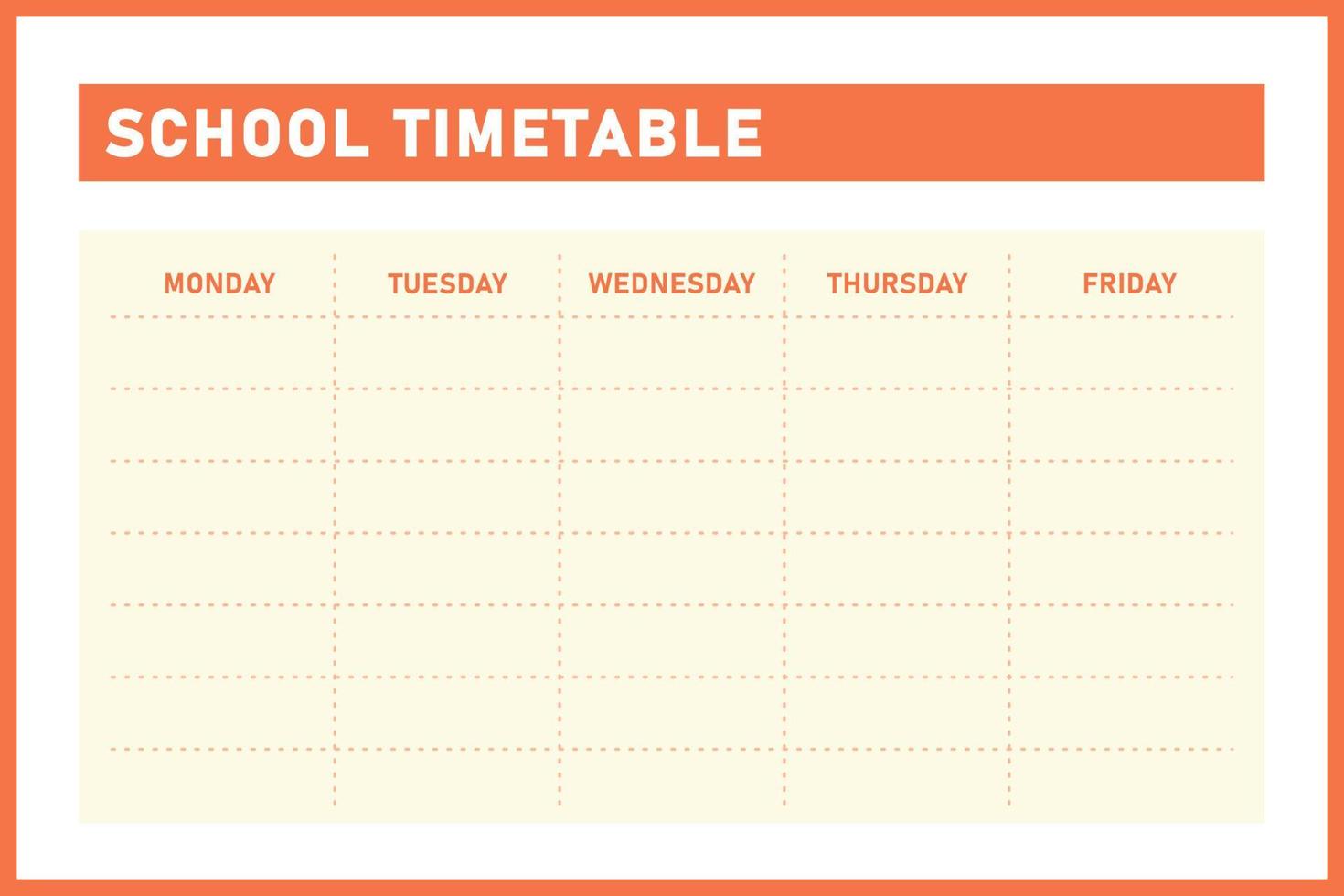 school timetable orange vector template