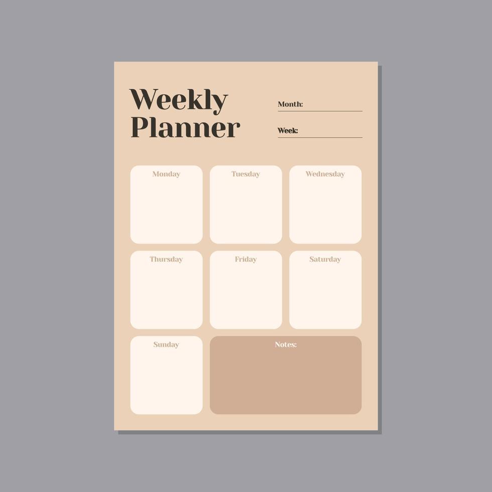 modern weekly planner simple brown vector template